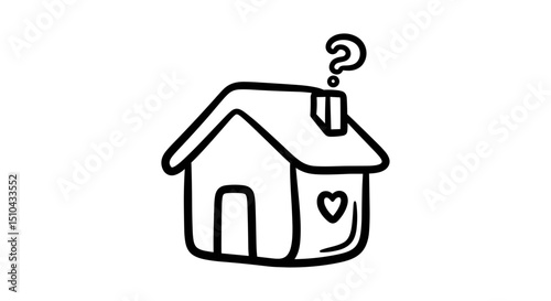 Simplistic house illustration with heart symbol and question mark