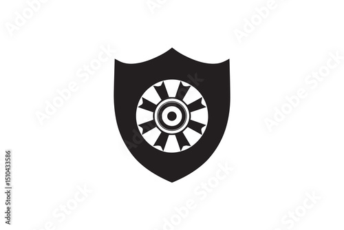 A black-and-white  shield Compaq disk against a white background in a straightforward and inconspicuous vector silhouette