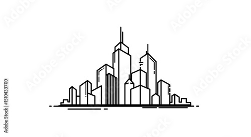 Linear city skyline illustration in black and white