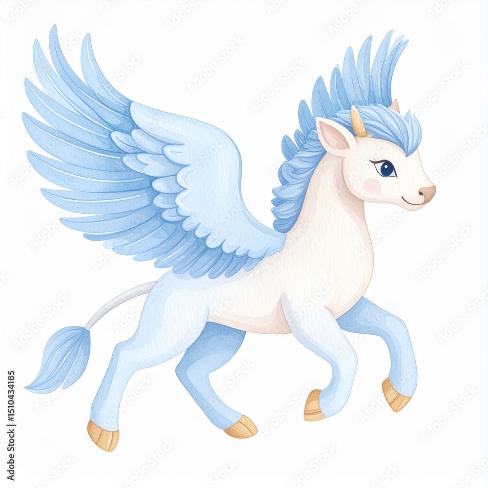 Fototapeta premium Cute Pastel Blue Winged Horse Illustration