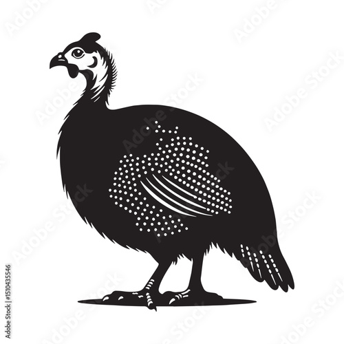Bold Guinea Fowl silhouette standing tall – Guinea Fowl illustration – Minimalist Guinea Fowl vector – Bird silhouette – Bird vector

