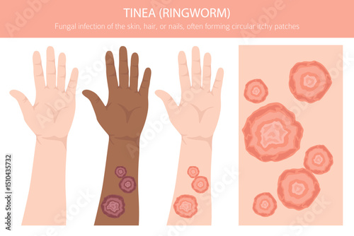 Tinea. Ringworm. Skin diseases. Medical infographic design. Vector illustration