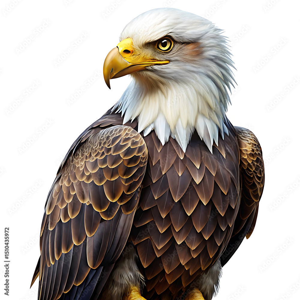 Fototapeta premium Majestic bald eagle portrait isolated white background