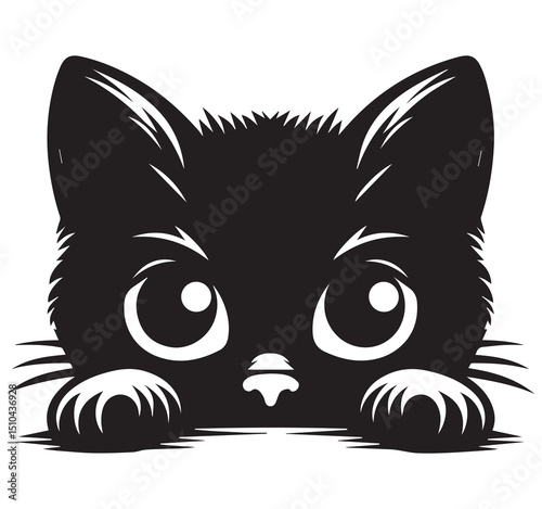 Cute Black Cat Peeking Cartoon Vector Illustration with Paws and Big Eyes