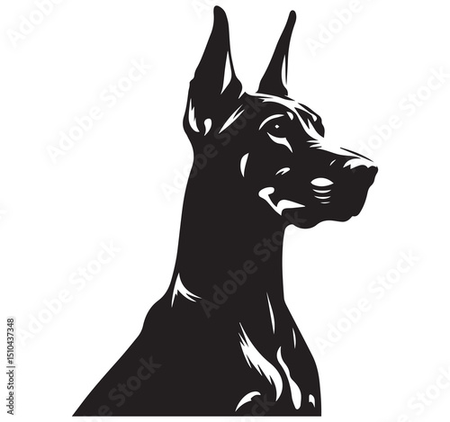 Black Doberman Pinscher Dog Head Profile Stylized Vector Graphic Illustration