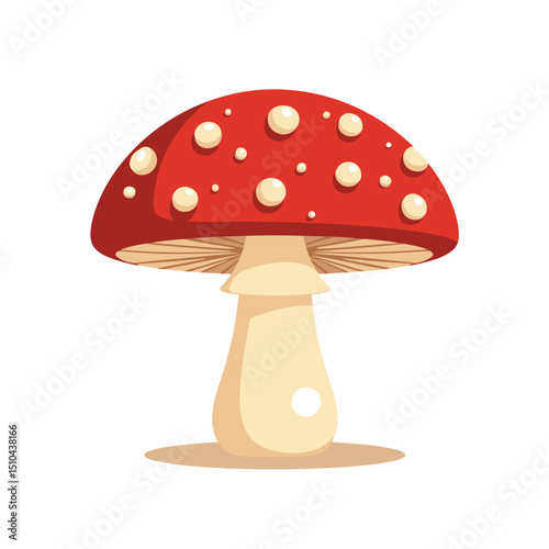 Illustration of a Red and White Spotted Toadstool Mushroom, a Classic Fairy Tale Image with Simple Design