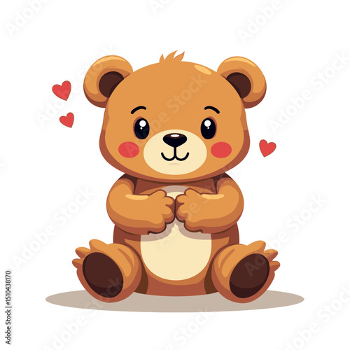 Adorable Cartoon Teddy Bear with Hearts Illustration for Children's Designs and Greeting Cards
