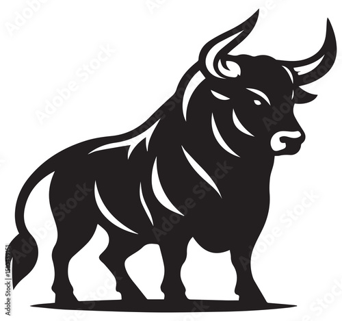 Dynamic Standing Black Bull Silhouette Vector Art - Powerful Animal Symbol for Logo and Graphic Design
