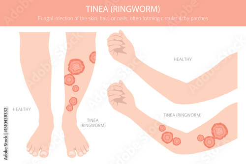 Tinea. Ringworm. Skin diseases. Medical infographic design. Vector illustration