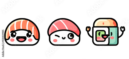 Cute Kawaii-Style Sushi Characters Celebrating International Sushi Day