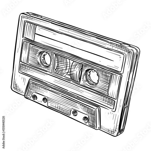 old cassette tape vector line art hand drawn illustration