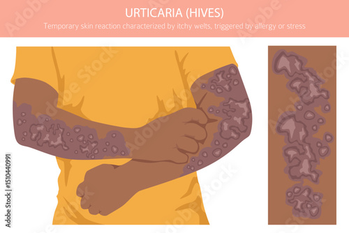 Urticaria. Hives. Skin diseases. Medical infographic design. Vector illustration