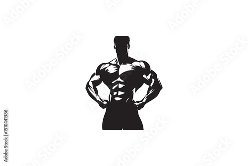 A black-and-white body builder against a white background in a straightforward and inconspicuous vector silhouette