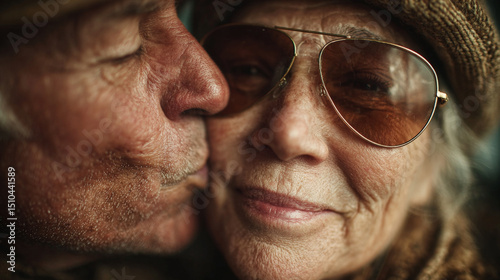 A touching stock photo featuring a man kissing a woman, portraying a moment of genuine love and emotional connection. Generative AI