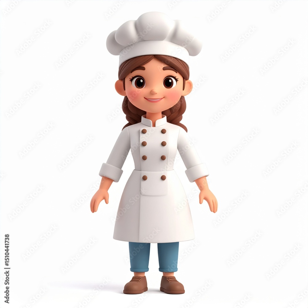 Smiling Cartoon Female Chef in White Uniform Smiling Cartoon Female Chef in White Uniform