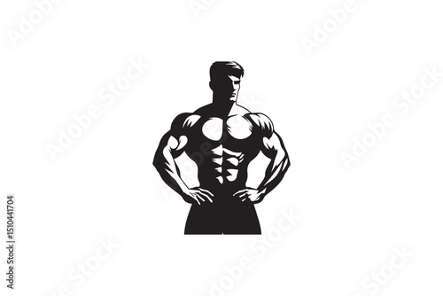 A black-and-white body builder against a white background in a straightforward and inconspicuous vector silhouette