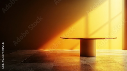 Empty round display table, warm sunlight