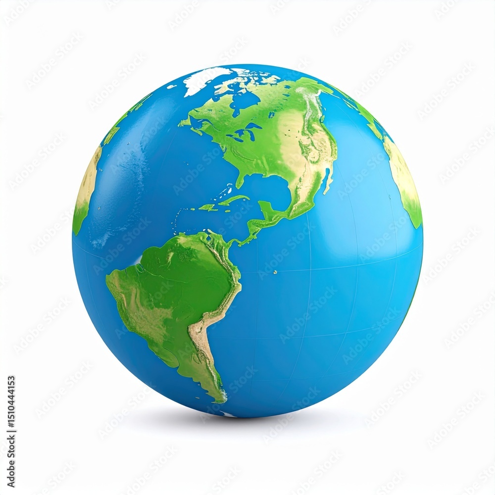Naklejka premium Stylized 3D Earth Globe Model on White Background