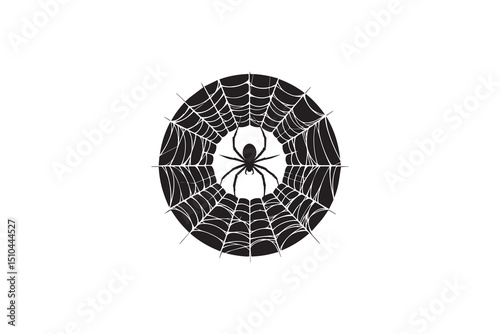 A black-and-white spider net   against a white background in a straightforward and inconspicuous vector silhouette