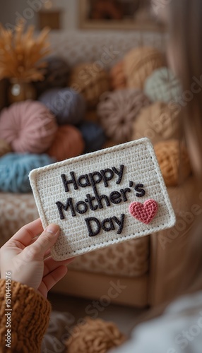 Holding Happy Mothers Day Crochet Card with Heart