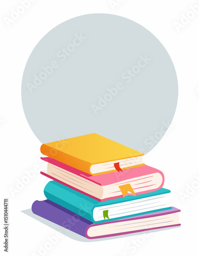 A neat diagonal arrangement of vibrant hardcover books creating a dynamic composition. Clean white backdrop leaves room for text, perfect for educational or creative themes.