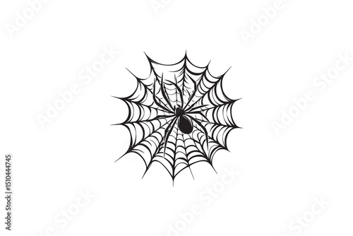 A black-and-white spider net   against a white background in a straightforward and inconspicuous vector silhouette
