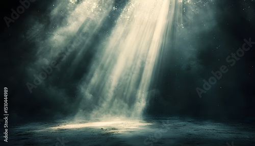 dramatic spotlight beam double exposure dark room dust motes atmospheric light rays