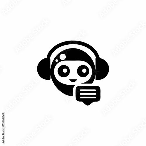 AI Customer Support Bot Icon with Chatbot Face and Headset