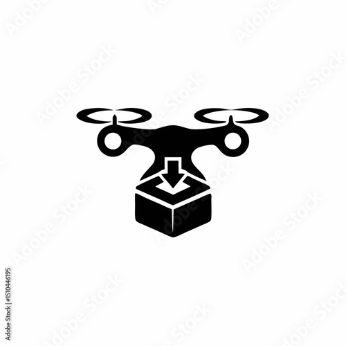 AI Drone Delivery System Icon with Flying Box Drone