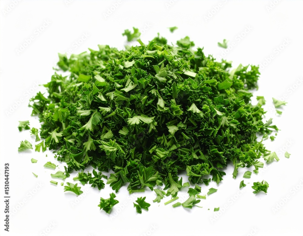 Fototapeta premium Pile of Fresh Chopped Parsley on White Background