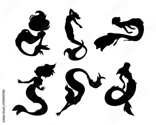 Silhouette of a mermaid collection vector illustration
