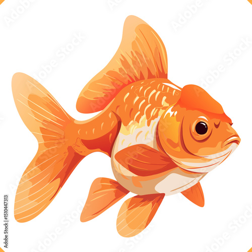 Realistic goldfish illustration with detailed fins and scales, orange tones, vector style on white background. Vector illustration of goldfish on white background