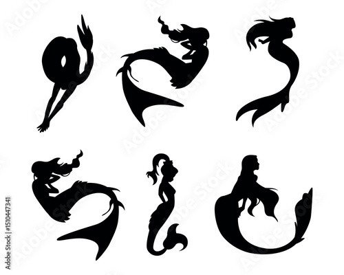 Silhouette of a mermaid collection vector illustration