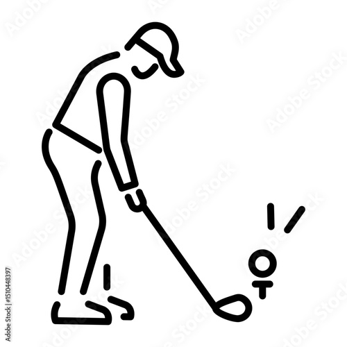 A line style icon showing a character playing golf 