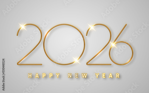 Elegant 2026 New Year Gold Text Design with Sparkling Highlights on Clean White Background. Luxury Celebration Concept for Holiday or Event. Vector Illustration
