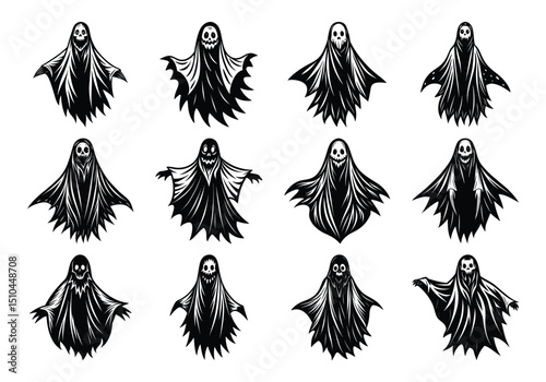 ghosts halloween silhouettes SET