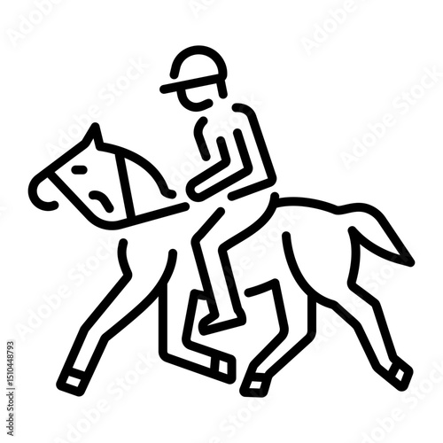 A line style icon showing a character doing horse riding 