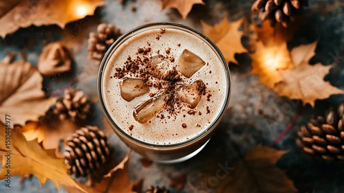 Autumn Iced Coffee Drink with Festive Decor