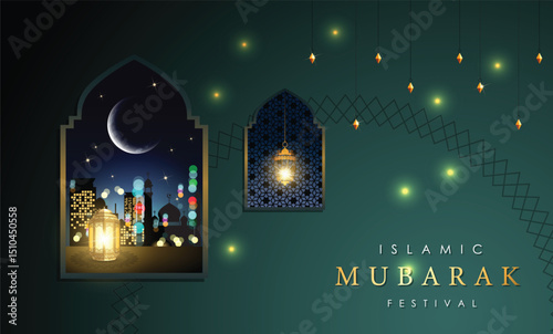 Islamic graphic design for holy Mubarak, ramadan, eid, Al Adha, hajj, arafah, hariraya, Mawlid al-Nabi, ai-fitr, adulfitri and Hijri new yeaar. Literally Background with muslim illuminated lamp. 