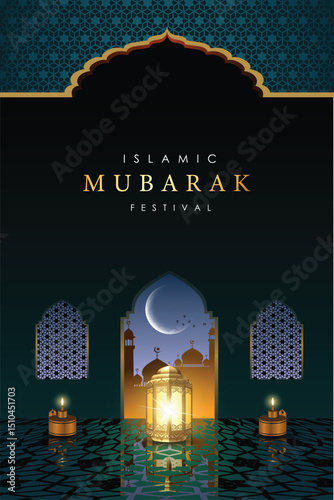 Islamic graphic design for holy Mubarak, ramadan, eid, Al Adha, hajj, arafah, hariraya, Mawlid al-Nabi, ai-fitr, adulfitri and Hijri new yeaar. Literally Background with muslim illuminated lamp. 