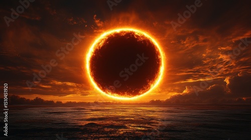 Fiery eclipse over ocean