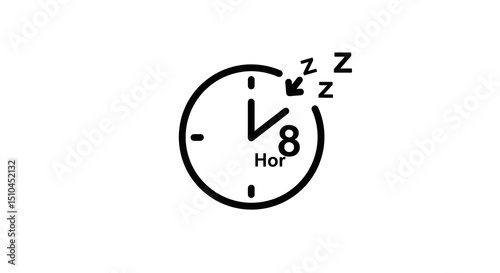 Simple Black and White Sleep Clock Showing 8 Am with Zzz Symbols for Rest and Wakeup