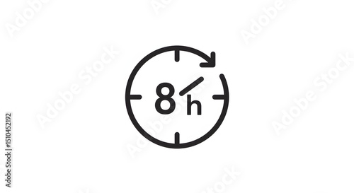Simple Black Line Clock Icon Showing Eight Hours