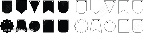 Bunting banner and flag icons set in flat and line style, For party, birthday, celebration, anniversary and wedding event and for card, template app or website
