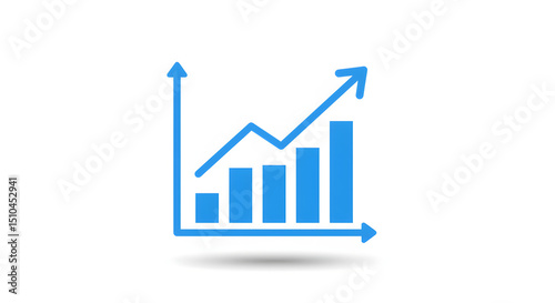Blue Growth Chart Icon with Upward Arrow on White Background