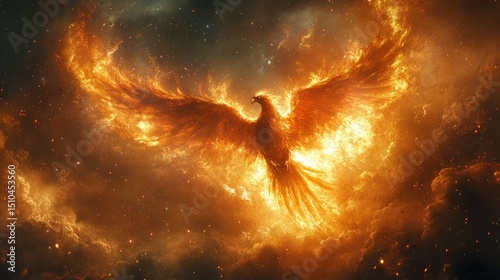 Fiery Phoenix in cosmic nebula