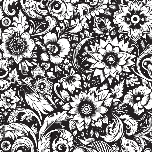 Seamless Floral Pattern Vector in Classic Black & White