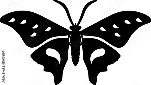 Silhouette of a luna moth, symmetrical front view, isolated, minimalist design







