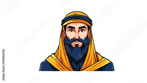 Muslim Man with Beard and Taqiyah Illustration
