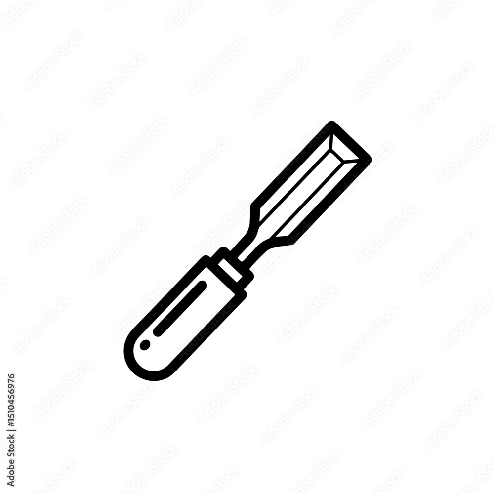 Chisel tool icon in black and white, minimalistic design Chisel tool icon in black and white, minimalistic design
